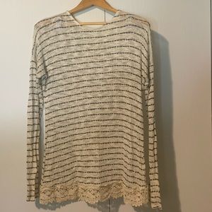 PinkBlush striped knit top with lace detail